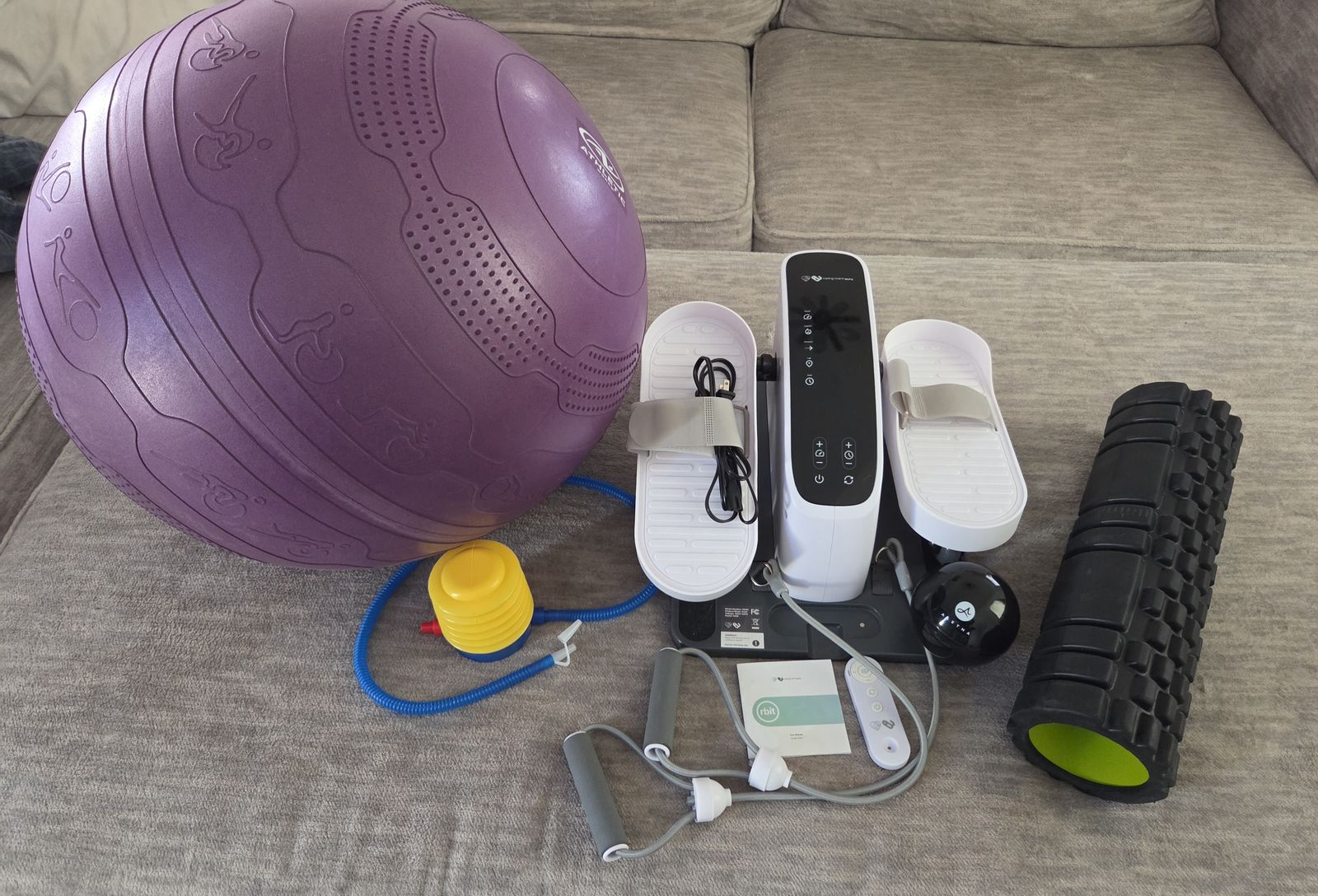 Home Fitness & Recovery Bundle – Under-Desk Elliptical, Stability Ball, Foam Roller, & More!