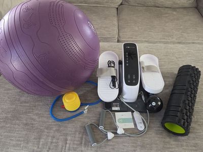Home Fitness & Recovery Bundle – Under-Desk Elliptical, Stability Ball, Foam Roller, & More!