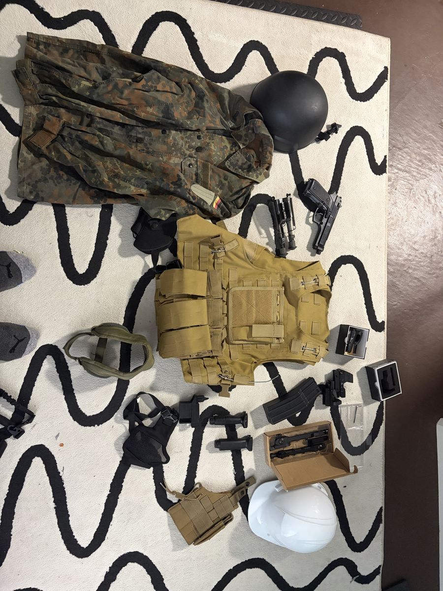 Tactical Vest, Helmet, Gear & Accessories - Tan & Camouflage Hunting/Airsoft Lot