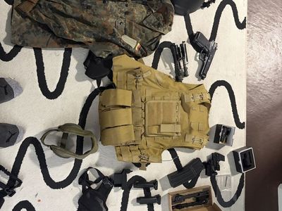 Tactical Vest, Helmet, Gear & Accessories - Tan & Camouflage Hunting/Airsoft Lot