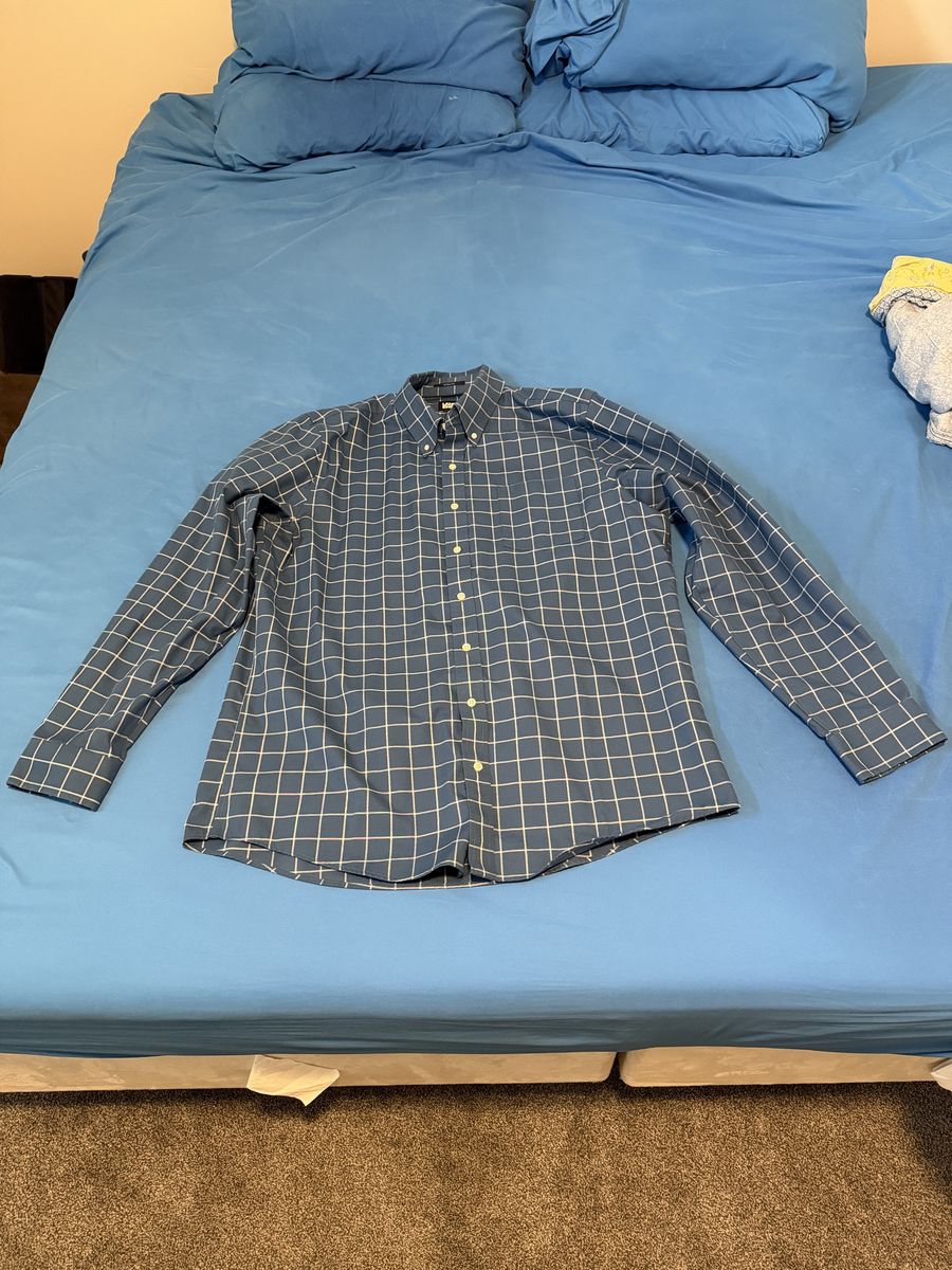 Lands End Men's No Iron Twill Shirt XLT - Evening Blue Windowpane