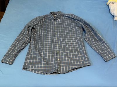 Lands End Men's No Iron Twill Shirt XLT - Evening Blue Windowpane