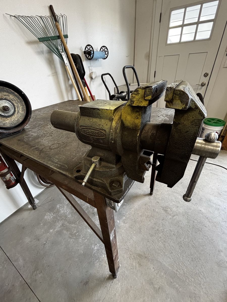 Heavy Gauge Angle Iron Frame Table With Bonus Vise, Grinder, other