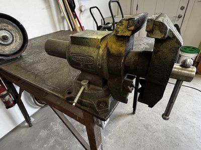 Heavy Gauge Angle Iron Frame Table With Bonus Vise, Grinder, other