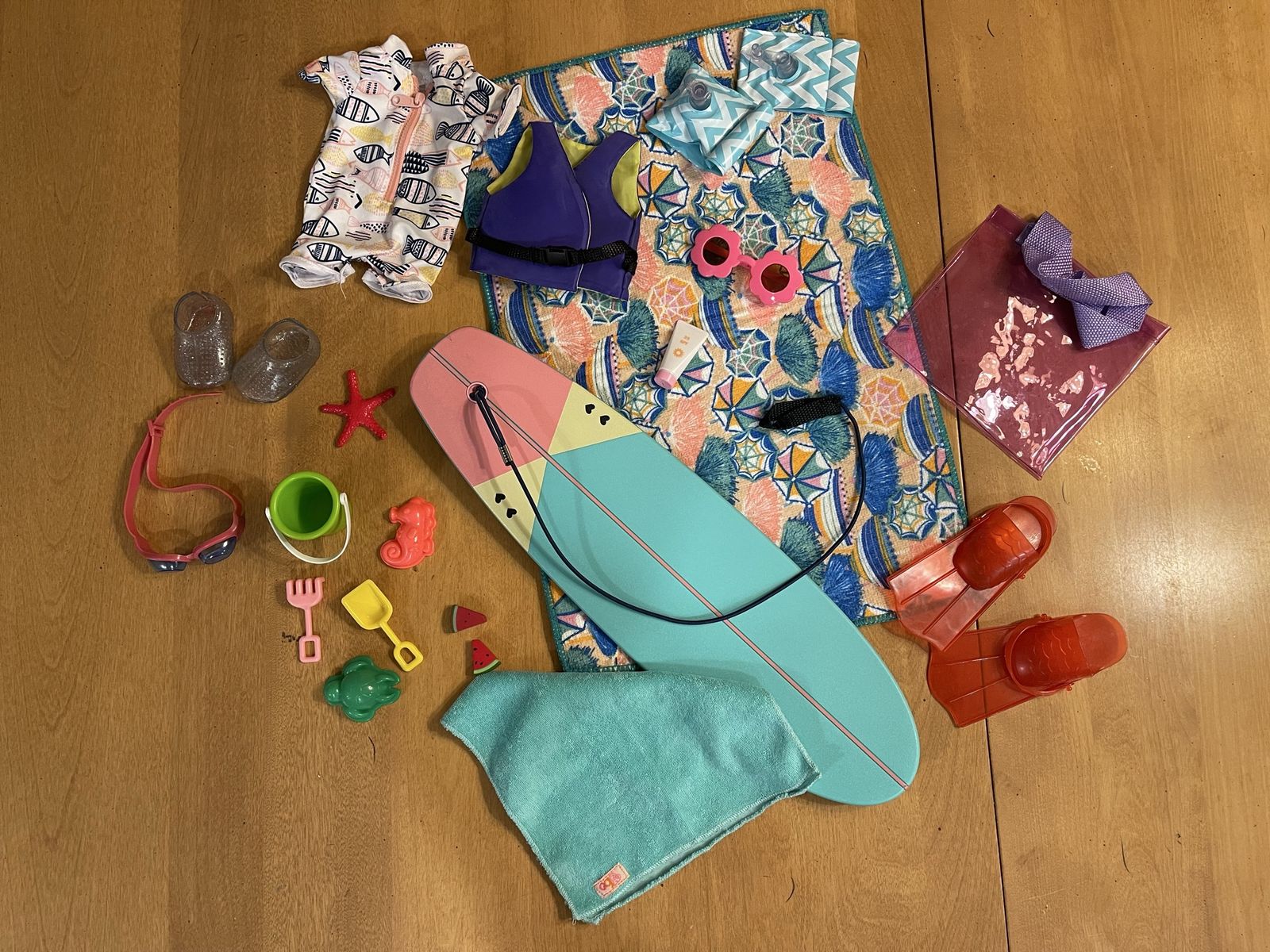 Our Generation beach/swim set, includes swimsuit and accessories (two different set to choose from)