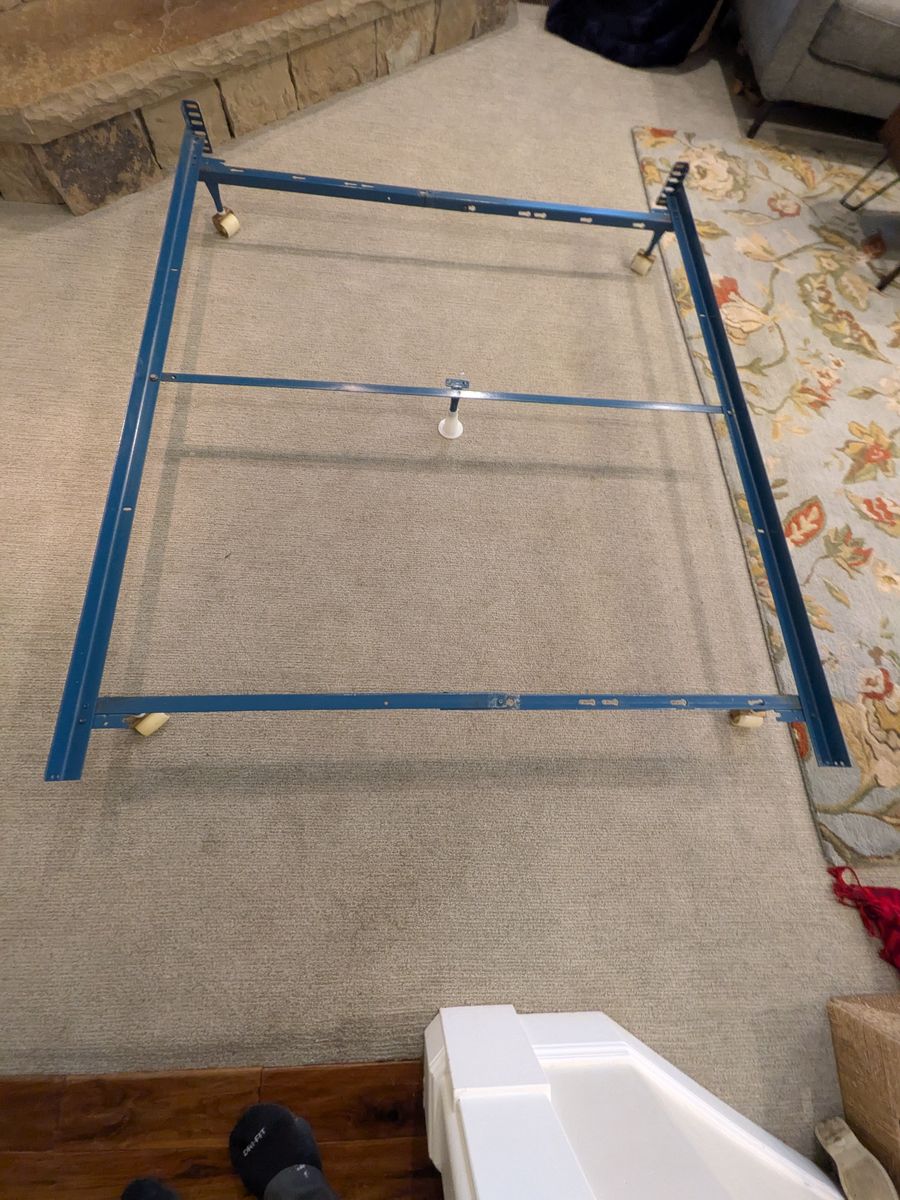 Heavy-Duty Metal Bed Frame w/ Wheels & Center Support (Queen/Adjustable)