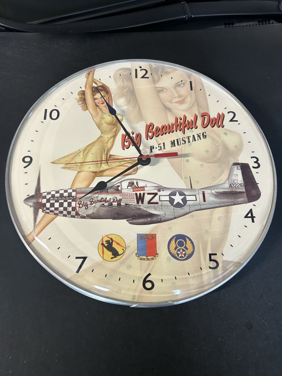 Big Beautiful Doll P-51 Mustang Aviation Vintage Style Wall Clock