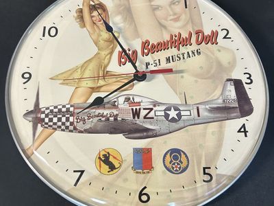 Big Beautiful Doll P-51 Mustang Aviation Vintage Style Wall Clock