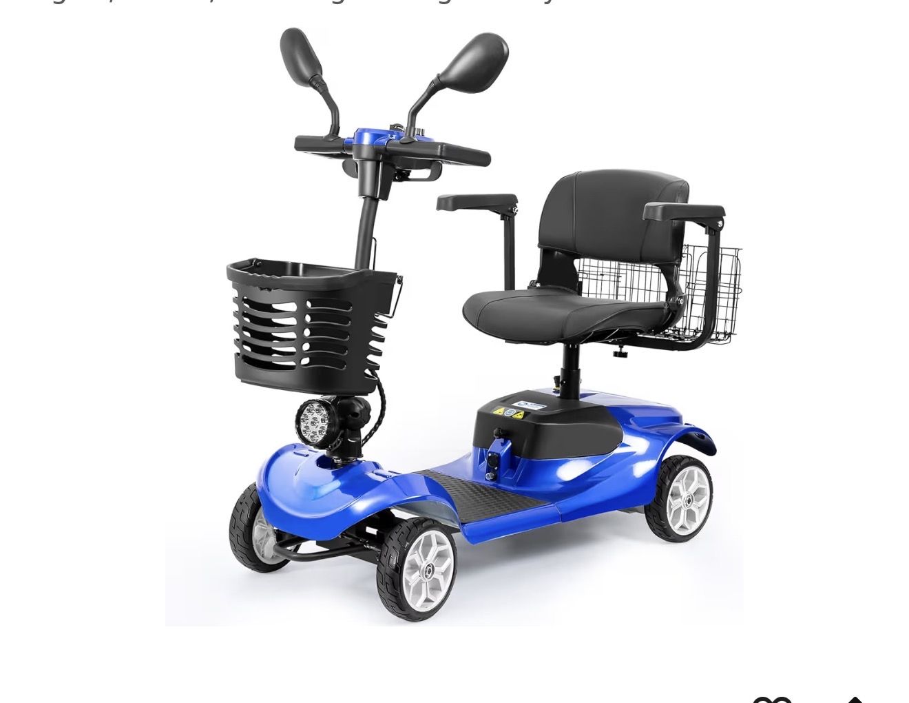 4 Wheel Compact Mobility Scooter for Seniors and Adults, Foldable Electric Scooter, Heavy Duty Travel Model with Lights, Basket