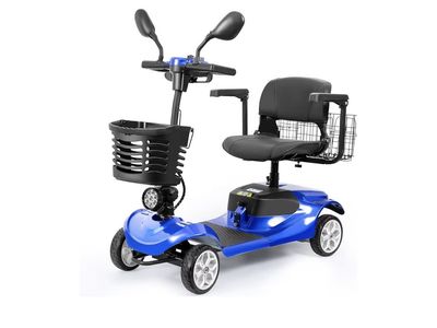 4 Wheel Compact Mobility Scooter for Seniors and Adults, Foldable Electric Scooter, Heavy Duty Travel Model with Lights, Basket