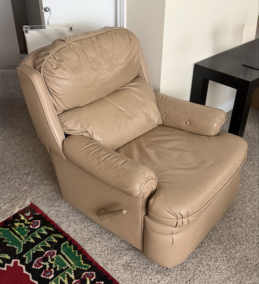 Beige Faux Leather Manual Recliner Armchair with Footrest