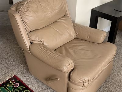 Beige Faux Leather Manual Recliner Armchair with Footrest