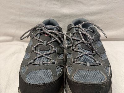 Merrell youth size 3.5w blue and gray with pink accents, waterproof hiking shoes