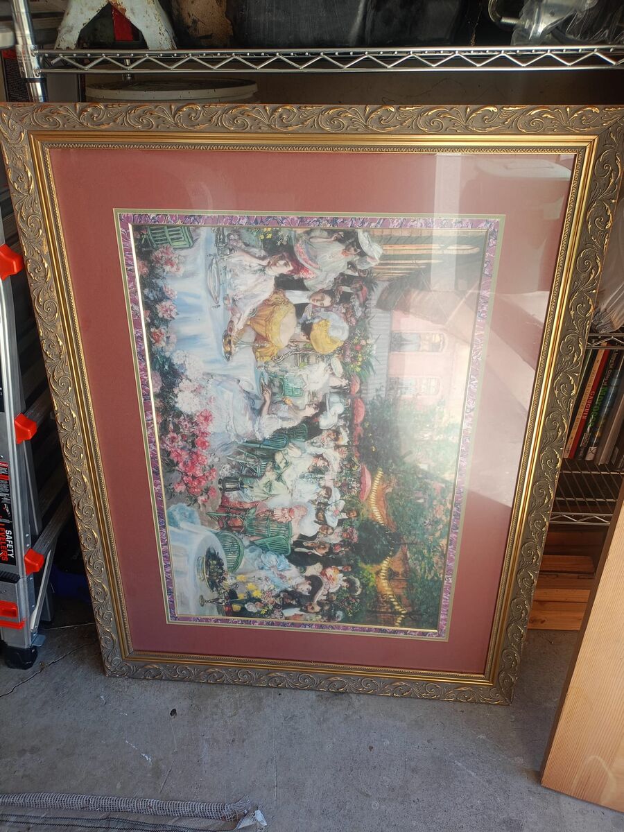 Beautiful Framed Art Piece – Large Victorian Garden Party Scene