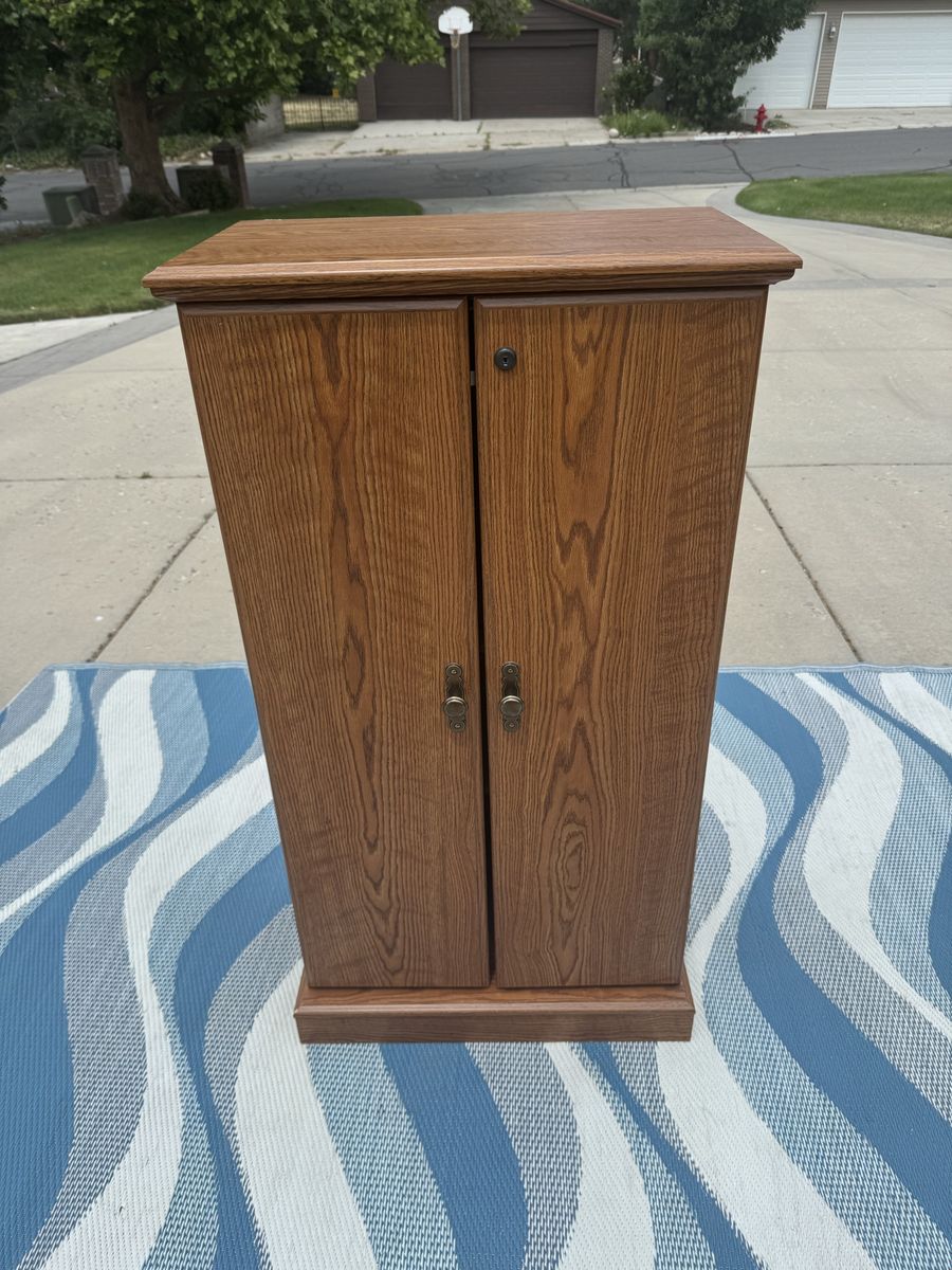 Vintage! Wooden Media Storage Cabinet - CD/DVD Organizer with Locking Doors