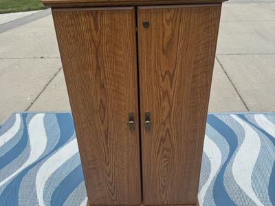 Vintage! Wooden Media Storage Cabinet - CD/DVD Organizer with Locking Doors