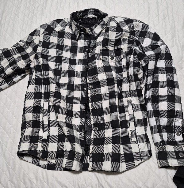 Street & Steel Black and White Checkered Riding Shirt Jacket with Armor XL