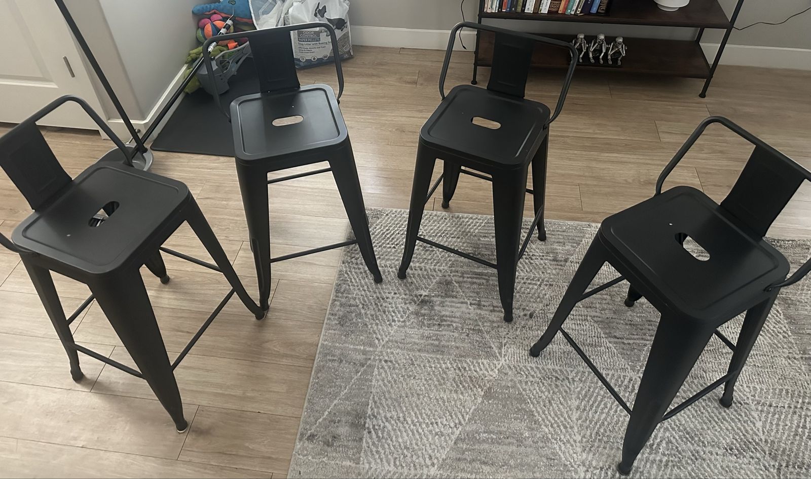 Set of 4 Black Metal Industrial Bar Stools with Backrests