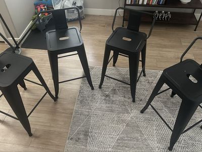 Set of 4 Black Metal Industrial Bar Stools with Backrests