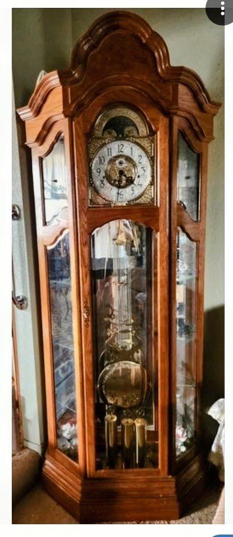 Traditional Wooden Grandfather Clock with Glass Curio Display Cabinets