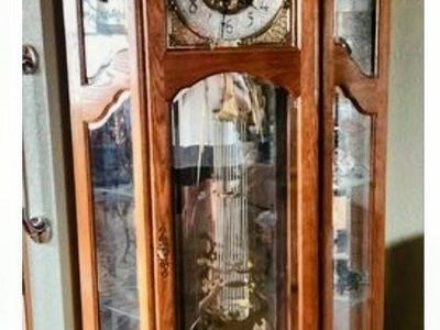 Traditional Wooden Grandfather Clock with Glass Curio Display Cabinets