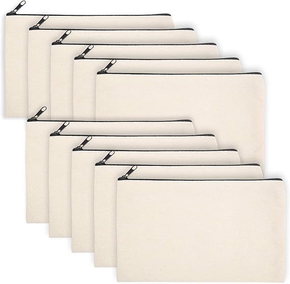 Blank Canvas Bag Zipper Pouch Makeup Bags Bulk - Multi-Purpose Canvas Pencil Pouch with Sturdy Zipper