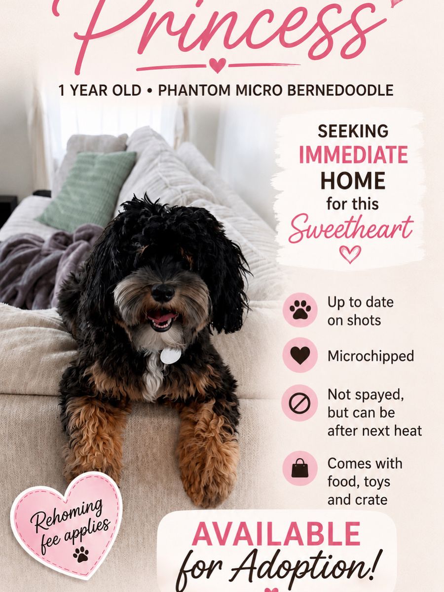 1-Year-Old Female Phantom Micro Bernedoodle - Princess