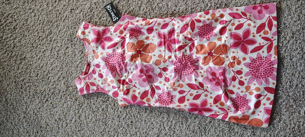 Esprit Girls' Floral Print Summer Dress, Size 5/6, Pink/Orange/White, Stretch Fabric