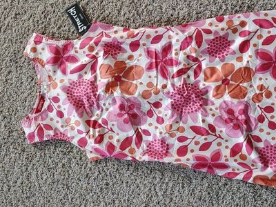 Esprit Girls' Floral Print Summer Dress, Size 5/6, Pink/Orange/White, Stretch Fabric