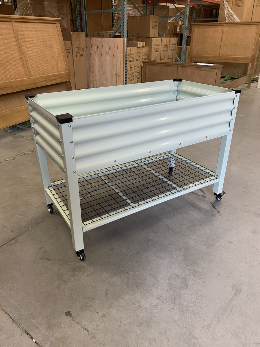 VEIKOUS 48 in. L x 25 in. W x 34 in. H Light Green Galvanized Steel Raised Garden Bed w/ Lockable Wheels, Liner and Drainage