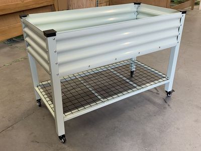 VEIKOUS 48 in. L x 25 in. W x 34 in. H Light Green Galvanized Steel Raised Garden Bed w/ Lockable Wheels, Liner and Drainage