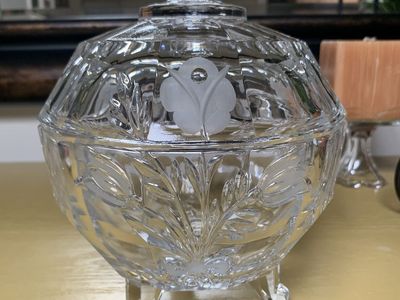 Glass Candy Dish And Lid With Floral Design