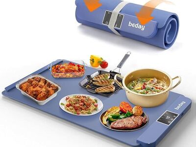 Electric Warming Tray for Food, Rollable Portable Silicone Heating Mat for Parties, Full Surface Heating Plate(Blue)
