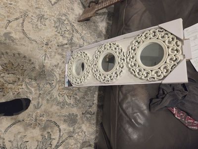 Decorative Wall Mirrors - Set of 3 Round Ornate White Mirrors