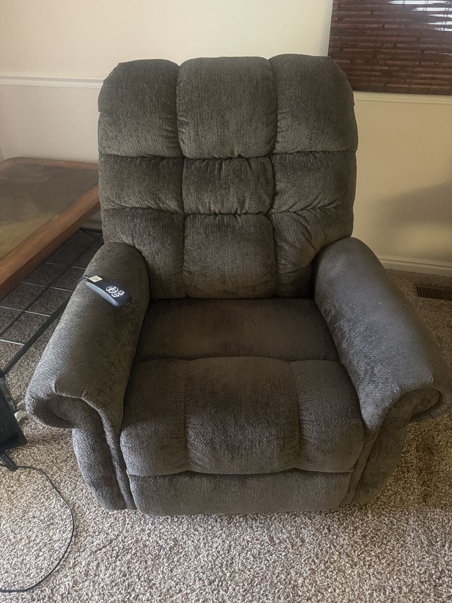 Gray Upholstered Power Lift Recliner with Remote Control - Comfortable Chair