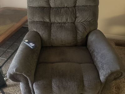 Gray Upholstered Power Lift Recliner with Remote Control - Comfortable Chair