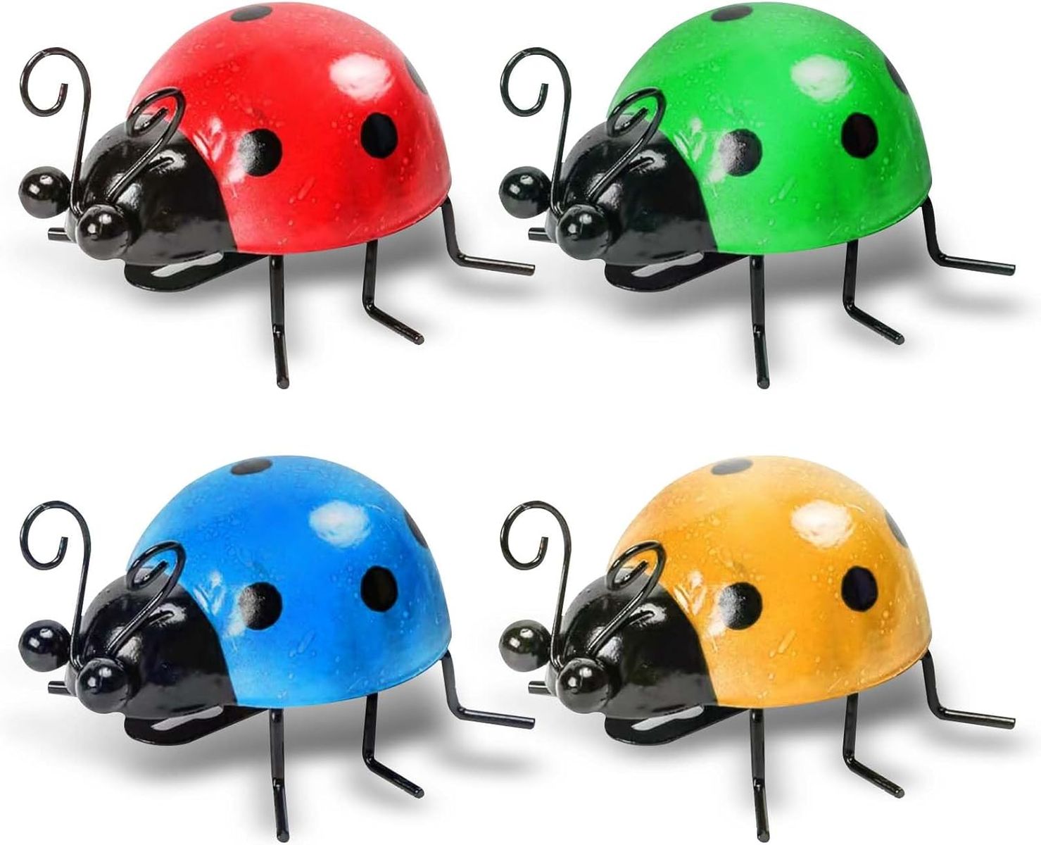 4 Pack Colorful Cute Metal Ladybugs Garden Wall Art Decorative Yard Decorations Outdoor Lawn Wall Sculptures