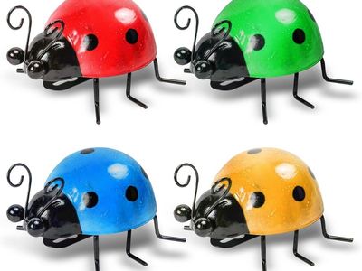 4 Pack Colorful Cute Metal Ladybugs Garden Wall Art Decorative Yard Decorations Outdoor Lawn Wall Sculptures
