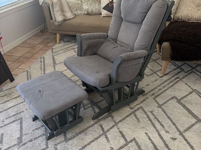 Comfortable Gray Glider Chair & Ottoman - rocking chair Perfect for Nursery or Living Room