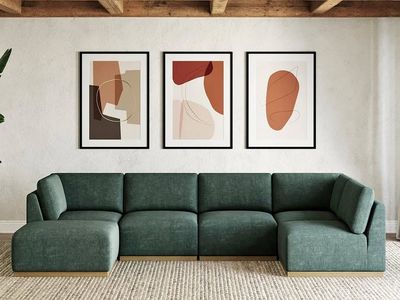 HENREDON GREEN 6-PIECE MODULAR SECTIONAL WITH OTTOMAN