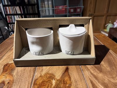 Rae Dunn Artisan Collection CREAM & SUGAR Set White Ceramic Farmhouse Decor