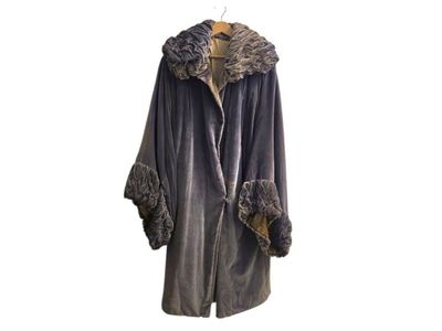 Antique Edwardian Silk Velvet Opera Coat Blue Ruched Collar Kimono Sleeves c1900