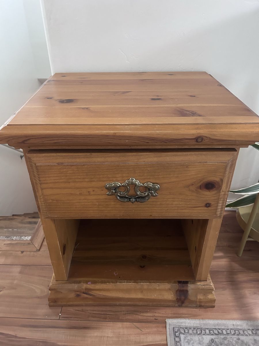 Solid Wood Nightstand with Single Drawer and Open Shelf