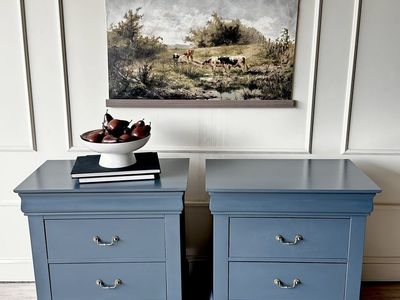 Slate Blue Solid Wood Nightstands w/ Hidden Velvet
