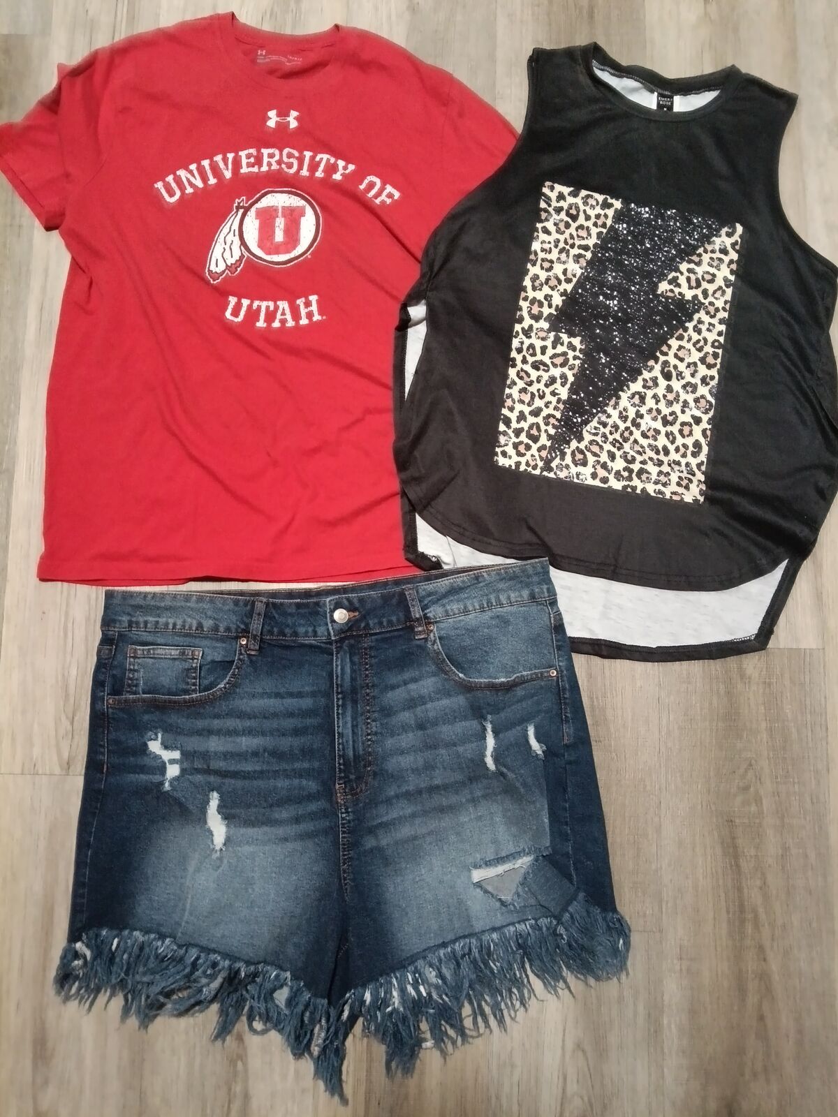 New jean shorts and two tops