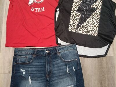 New jean shorts and two tops