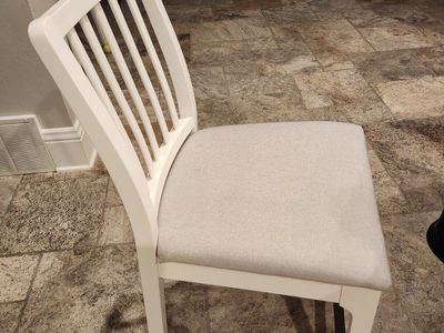 White Wood Counter Height Chair with Light Gray Upholstered Seat - Great Condition