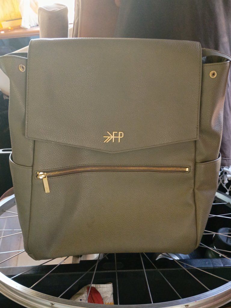 Freshly Picked Olive Green Diaper Bag Backpack Faux Leather Gold Hardware