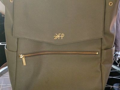Freshly Picked Olive Green Diaper Bag Backpack Faux Leather Gold Hardware