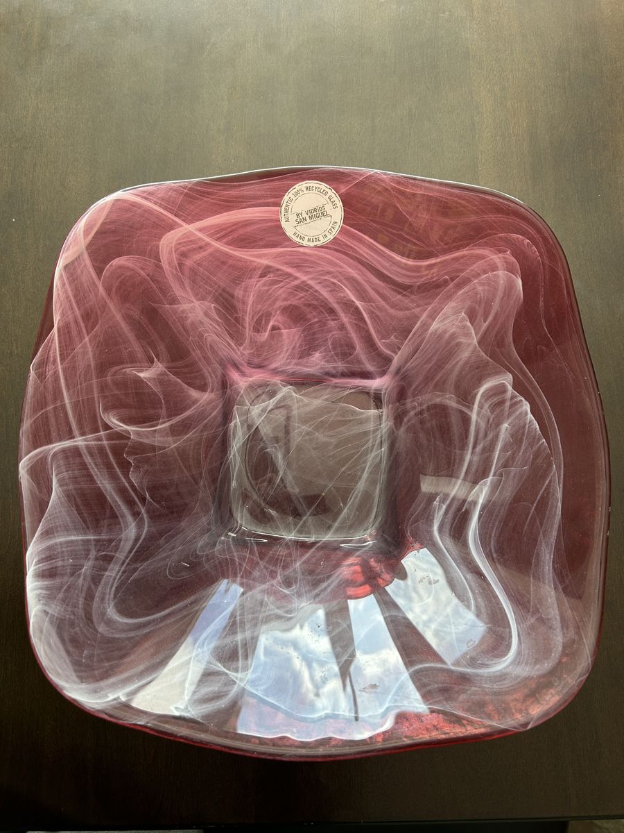 Vidrios San Miguel Handblown Glass Bowl – Pink Marbled Centerpiece (Spain, 13”)